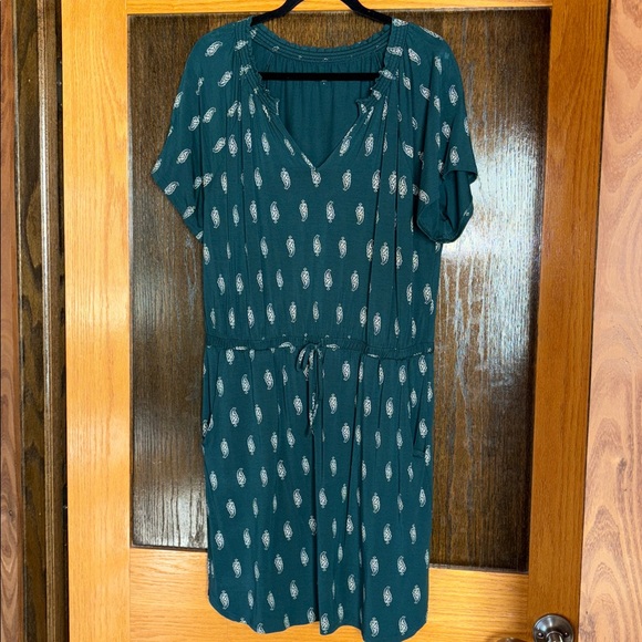Garnet Hill teal print dress with pockets - Picture 1 of 5
